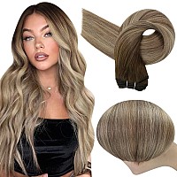 Full Shine Sew In Hair Extensions Real Human Hair Weft Hair Extensions Human Hair Color Mocha Brown To Light Brown Mix Blonde Human Hair Weft For Women Weave Hair Extensions Real Hair 105G 16 Inch