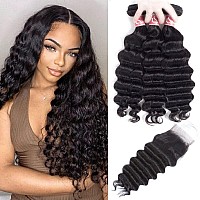 Ls Hair Loose Deep Wave Bundles With Closure10 12 14 With 10Free Part 10A 100 Unprocessed Brazilian Loose Deep W