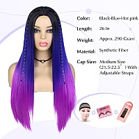 Wiger Long Straight Ombre Wigs Rainbow Mermaid Purple Wigs For Women Black To Blue To Hot Pink No Lace Threetone Colored Cospla