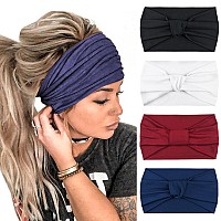 Dreshow 4 Pack Turban Headbands For Women Wide Vintage Head Wraps Knotted Cute Hair Band Accessories