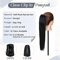 Rich Choices Claw Clip Ponytail Extension Human Hair Real Hair Ponytail Extension Balayage Jet Black 22 Inch 120G One Piece Clip