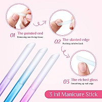 6 Pieces Glass Cuticle Pusher Glass Cuticle Stick Set Double Sided Crystal Glass Nail Files Manicure Pedicure Precision Filing C