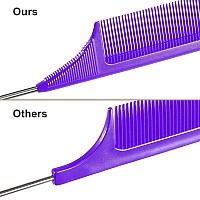 3 Packs Rat Tail Comb Steel Pin Rat Tail Carbon Fiber Heat Resistant Teasing Combs With Stainless Steel Pintail Purple