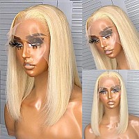 Blonde Bob Wigs Human Hair 13X4 Lace Front Brazilian Virgin Hair Middle Part Silky Straight For Women 10Inch Layered Hd Transpre