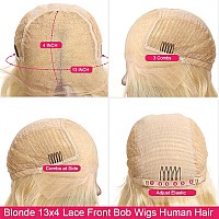 Blonde Bob Wigs Human Hair 13X4 Lace Front Brazilian Virgin Hair Middle Part Silky Straight For Women 10Inch Layered Hd Transpre