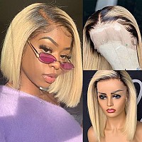 1B613 Ombre Blonde Bob Wigs 16 Inch Remy Hair Silky Straight Glueless Bob13X4 Hd Lace Frontal Wig For Women 180 Density Middle