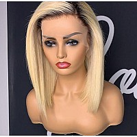 1B613 Ombre Blonde Bob Wigs 16 Inch Remy Hair Silky Straight Glueless Bob13X4 Hd Lace Frontal Wig For Women 180 Density Middle