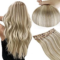 Runature Real Human Hair Clip In Extesnions Double Weft Clip In Hair Extensions Human Hair Ash Brown Mix Platinum Blonde Remy Ha