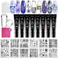 Biutee Nail Stamper Kit Nail Art Stamping Plate Set Stamping Nail Polish Gel Stamp Plate Jelly Silicone Stamper Scraper Flower Lace Line kiss Stencil Template Tool Supplies for Holiday (Storage Bag)