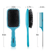 Fixbody Paddle Hair Brush Tail Comb Set For Women Men And Kids Make Thin Long Curly Hair Health And Massa Blue