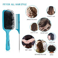 Fixbody Paddle Hair Brush Tail Comb Set For Women Men And Kids Make Thin Long Curly Hair Health And Massa Blue