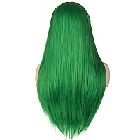 Morvally Womens 26 Long Straight Green Synthetic Resistant Hair Wigs With Bangs Natural Looking Wig For Women Halloween Cospla