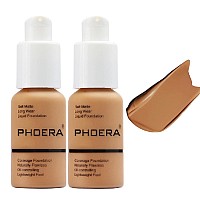 2 Pack Phoera Foundation Longlasting Waterproof Oil Control Concealer Flawless Soft Matte Liquid Foundation106 Warm Sun