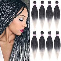 Dorsanee Ombre Grey Braiding Hair Pre Stretched 20 Inch 8 Packs Braiding Hair Extensions For Crochet Box Braids Twists Locs Hair