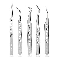 Lankiz Eyelash Extension Tweezers Set 5 Pcs For Volume Lash Extensionshigh Precision Stainless Steel Lash Tweezers For Classic