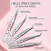 Lankiz Eyelash Extension Tweezers Set 5 Pcs For Volume Lash Extensionshigh Precision Stainless Steel Lash Tweezers For Classic