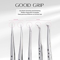 Lankiz Eyelash Extension Tweezers Set 5 Pcs For Volume Lash Extensionshigh Precision Stainless Steel Lash Tweezers For Classic