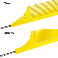 3 Packs Rat Tail Comb Steel Pin Rat Tail Carbon Fiber Heat Resistant Teasing Combs With Stainless Steel Pintail Yellow