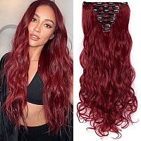 Clip In On Hair Extension 8Pcs 18Clips 24 Curly Dark Red Mixed Synthetic Heat Resistant Hairpieces Full Head Curly Straight Fo