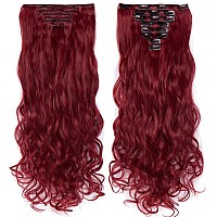 Clip In On Hair Extension 8Pcs 18Clips 24 Curly Dark Red Mixed Synthetic Heat Resistant Hairpieces Full Head Curly Straight Fo