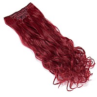 Clip In On Hair Extension 8Pcs 18Clips 24 Curly Dark Red Mixed Synthetic Heat Resistant Hairpieces Full Head Curly Straight Fo