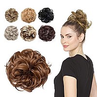 Juvabun Messy Bun Hair Scrunchie Light Brown - Hair Pieces for Women & Men Create Full Updos for Events, Everyday Wear - Washable, Realistic, Synthetic Hair Bun, Messy Bun Hair Piece - Light Brown-6a