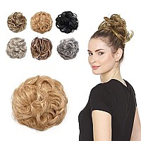 Juvabun Messy Bun Hair Scrunchie Gold - Hair Pieces for Women & Men Create Full Updos for Events, Everyday Wear - Washable, Realistic, Synthetic Hair Bun, Messy Bun Hair Piece - Gold-m18/613