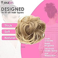 Juvabun Messy Bun Hair Scrunchie Gold - Hair Pieces for Women & Men Create Full Updos for Events, Everyday Wear - Washable, Realistic, Synthetic Hair Bun, Messy Bun Hair Piece - Gold-m18/613