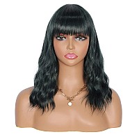 Kalyss 14 Synthetic Wig With Hair Bangs Short Wavy Curly Wig For Women Natural Looking And Heat Resistant Full Head Hair Repl