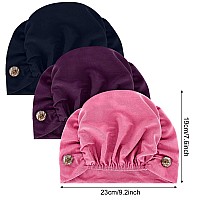 Geyoga 3 Pieces Bouffant Caps With Buttons Unisex Stretchy Headband Turban With Buttons For Women