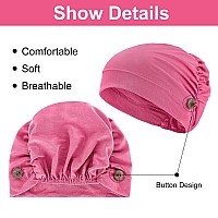 Geyoga 3 Pieces Bouffant Caps With Buttons Unisex Stretchy Headband Turban With Buttons For Women