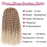 Leeven 7 Packs 12 Inch Passion Twist Hair Ombre Blonde Water Wave Crochet Braids For Passion Twist Crochet Braiding Hair Short B