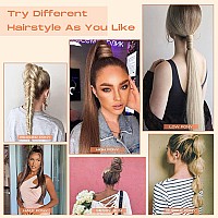 Seikea 28 Inch Clip In Ponytail Extension Wrap Around Long Straight Pony Tail Hair Synthetic Hairpiece For Women Color Ash Blond