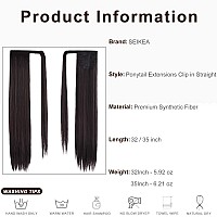 Seikea 35 Inch Clip In Ponytail Extension Wrap Around Long Straight Pony Tail Hair Synthetic Hairpiece For Women Dark Brown