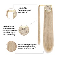 Seikea 28 Inch Clip In Ponytail Extension Wrap Around Long Straight Pony Tail Hair Synthetic Hairpiece For Women Color Blonde Wi