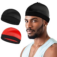 2Pcs Wave Cap Silky Stocking Wave Caps For Men Good Compression Over Duragredblack