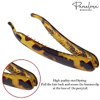 Parcelona French Small Savana Light Shell 3 Celluloid Set Of 2 Ponytail Holder Banana Hair Clip For Fine Hair Flexible Ponyt