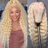 613 Blonde Lace Front Wig Human Hair 10A Deep Wave T Part Human Hair Wigs For Women 30Inch Brizilian Virgin Hair 613 Lace Fronta