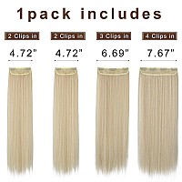 Reecho 24 Straight Long 4 Pcs Set Thick Clip In On Hair Extensions Light Blonde