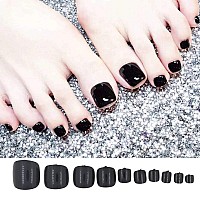 Addfavor False Toe Nails Glossy Solid Color Square Short Full Cover 120Pcs Fake Toenails Acrylic Nail Tips For Women Girls Blac