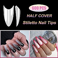 Short Stiletto Nail Tips Natural Nail Tips Half Cover Mekk 600Pcs Acrylic False Nail Tips Fake Nail Tips For Nail Salons And Diy