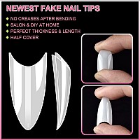 Short Stiletto Nail Tips Natural Nail Tips Half Cover Mekk 600Pcs Acrylic False Nail Tips Fake Nail Tips For Nail Salons And Diy