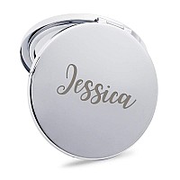 Personalized Handheld Mirror | Laser Engraved Compact Mirror With Handbag | Custom Gift For Woman Girl Bridesmaid Friend Mother Christmas (Name Only)