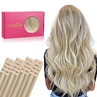 Wennalife Tape In Hair Extensions Human Hair 20Pcs 20 Inch 50G Ash Blonde To Golden Blonde And Platinum Blonde Remy Tape Hair E