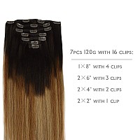 Wennalife Clip In Human Hair Extensions 16 Inch 120G 7Pcs Dark Brown To Chestnut Brown And Dirty Blonde Highlighted Clip In Hum