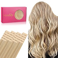 Wennalife Tape In Hair Extensions Human Hair 20Pcs 50G 20 Inch Light Blonde Highlighted Golden Blonde Remy Hair Extensions Stra