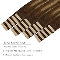 Wennalife Tape In Hair Extensions Human Hair 20Pcs 50G 18 Inch Balayage Chocolate Brown To Caramel Blonde Remy Hair Extensions