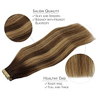 Wennalife Tape In Hair Extensions Human Hair 20Pcs 50G 18 Inch Balayage Chocolate Brown To Caramel Blonde Remy Hair Extensions