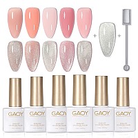 Gaoy Jelly Gel Nail Polish Set In Pink Nude With Glitter Cat Eye Gel And Magnet Pink Prism