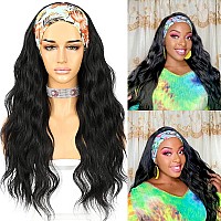 SAPPHIREWIGS Glueless Headband Wig Loose Body Wavy Synthetic Hair Wigs for Black Women Wave None Lace Front Wigs Natural Black Color Machine Made Wigs 150% Density 26inch